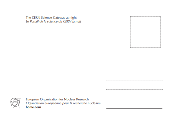 CERN Science Gateway by night postcard back
